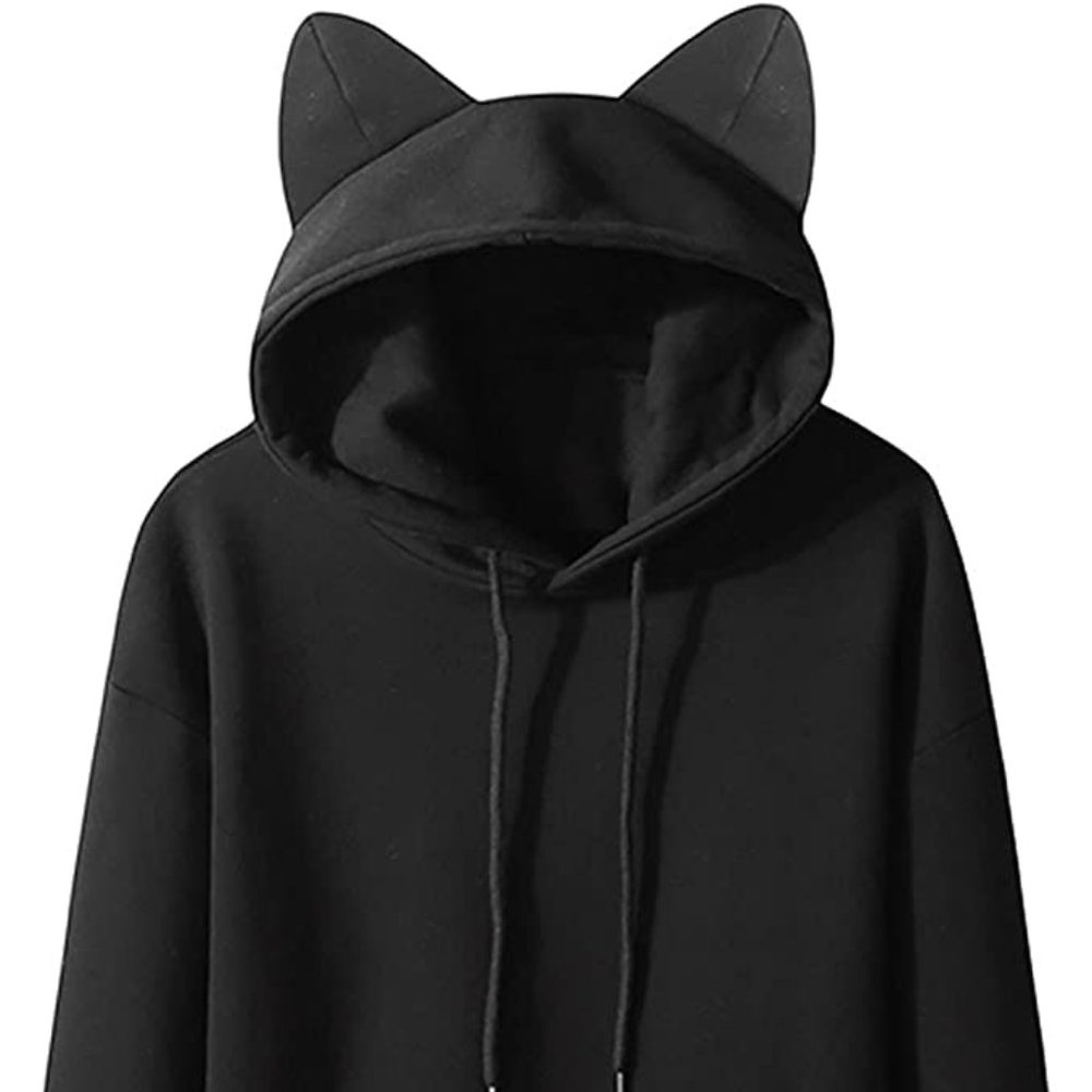 Men's Size L NWT Black, Poly/Cotton, Cute Cat Ears Pullover Hoodie